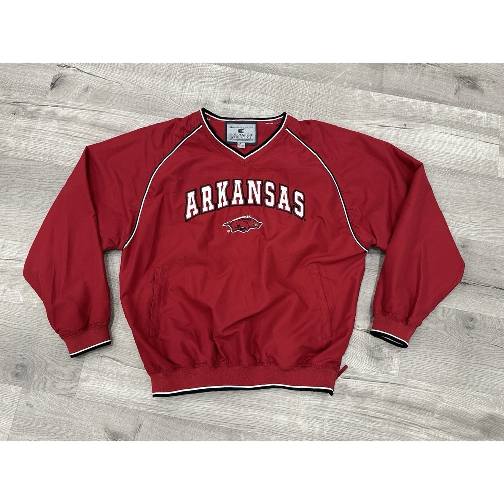 Arkansas Razorbacks Red Pullover Windbreaker Large Colosseum Athletics NCAA